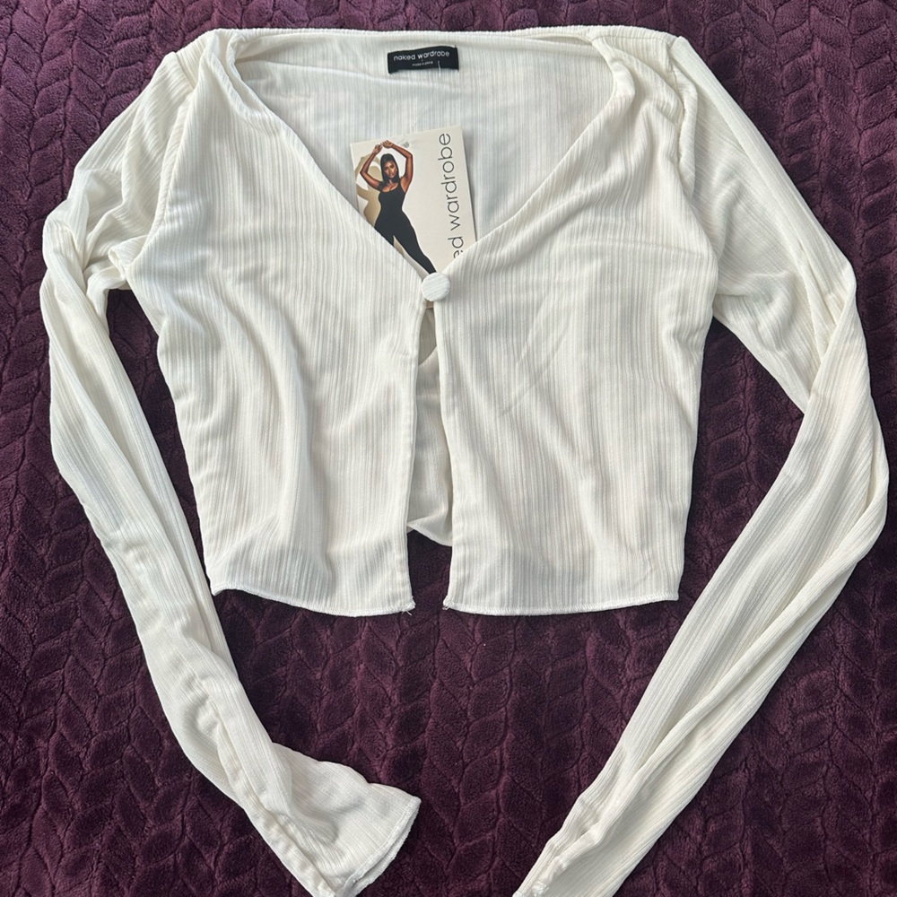 White Cropped Cardigan Naked Wardrobe